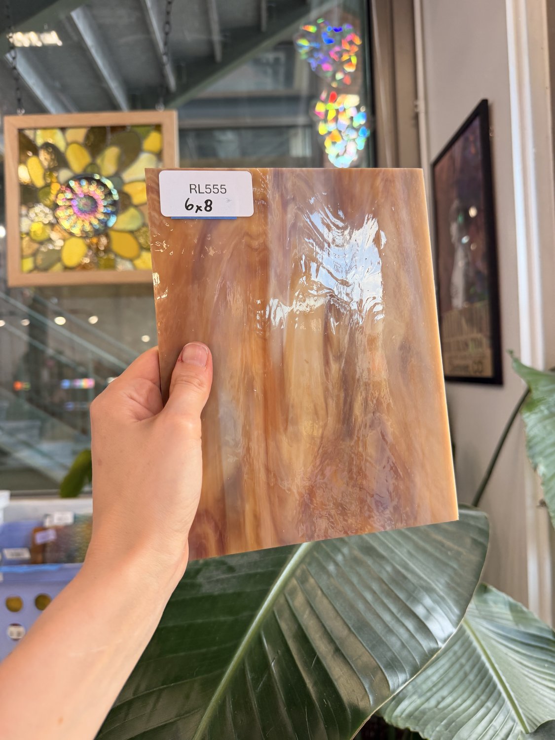 Medium Brown Amber Wispy Vintage Spectrum Sheet Glass