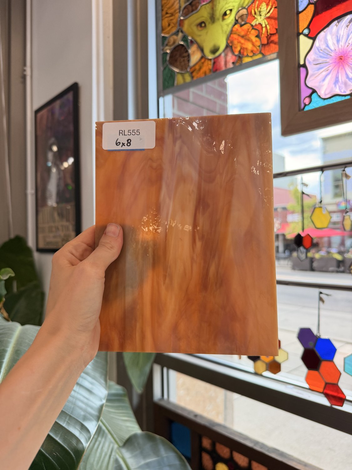 Medium Brown Amber Wispy Vintage Spectrum Sheet Glass