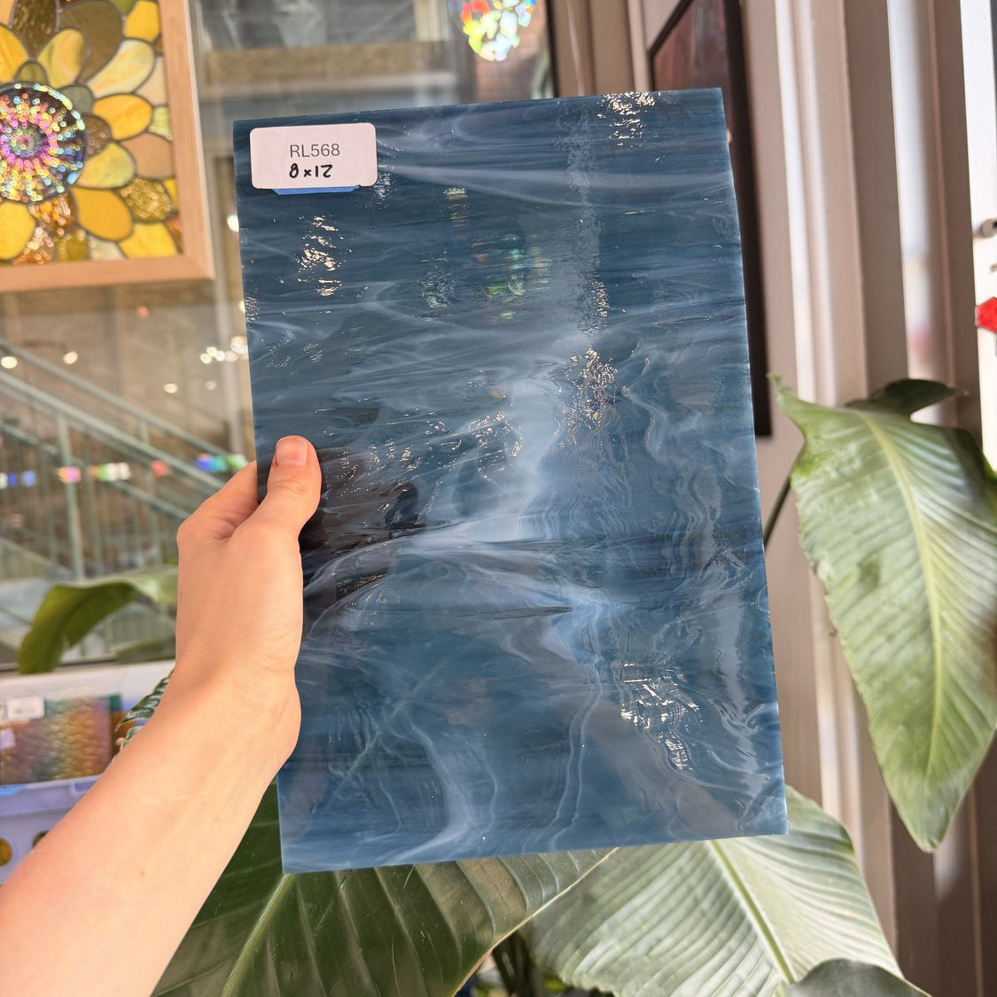 Vintage Steel Blue White Wispy Spectrum Sheet Glass