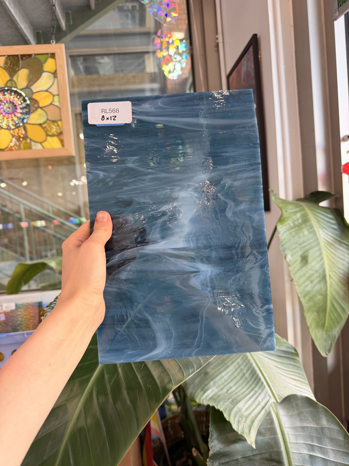 Vintage Steel Blue White Wispy Spectrum Sheet Glass