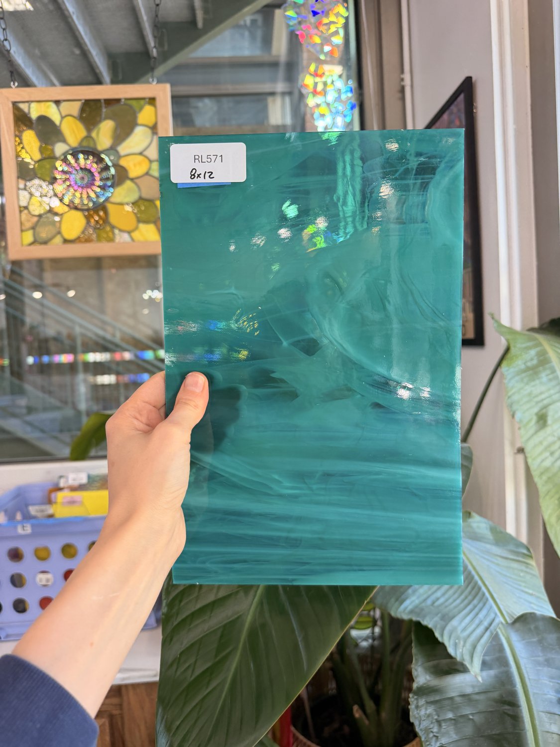 Vintage Teal Blue Wispy Spectrum Sheet Glass