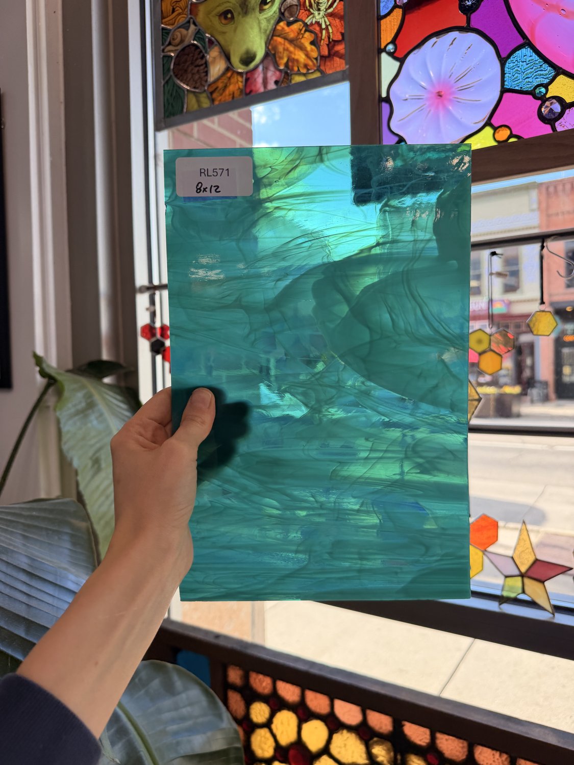 Vintage Teal Blue Wispy Spectrum Sheet Glass