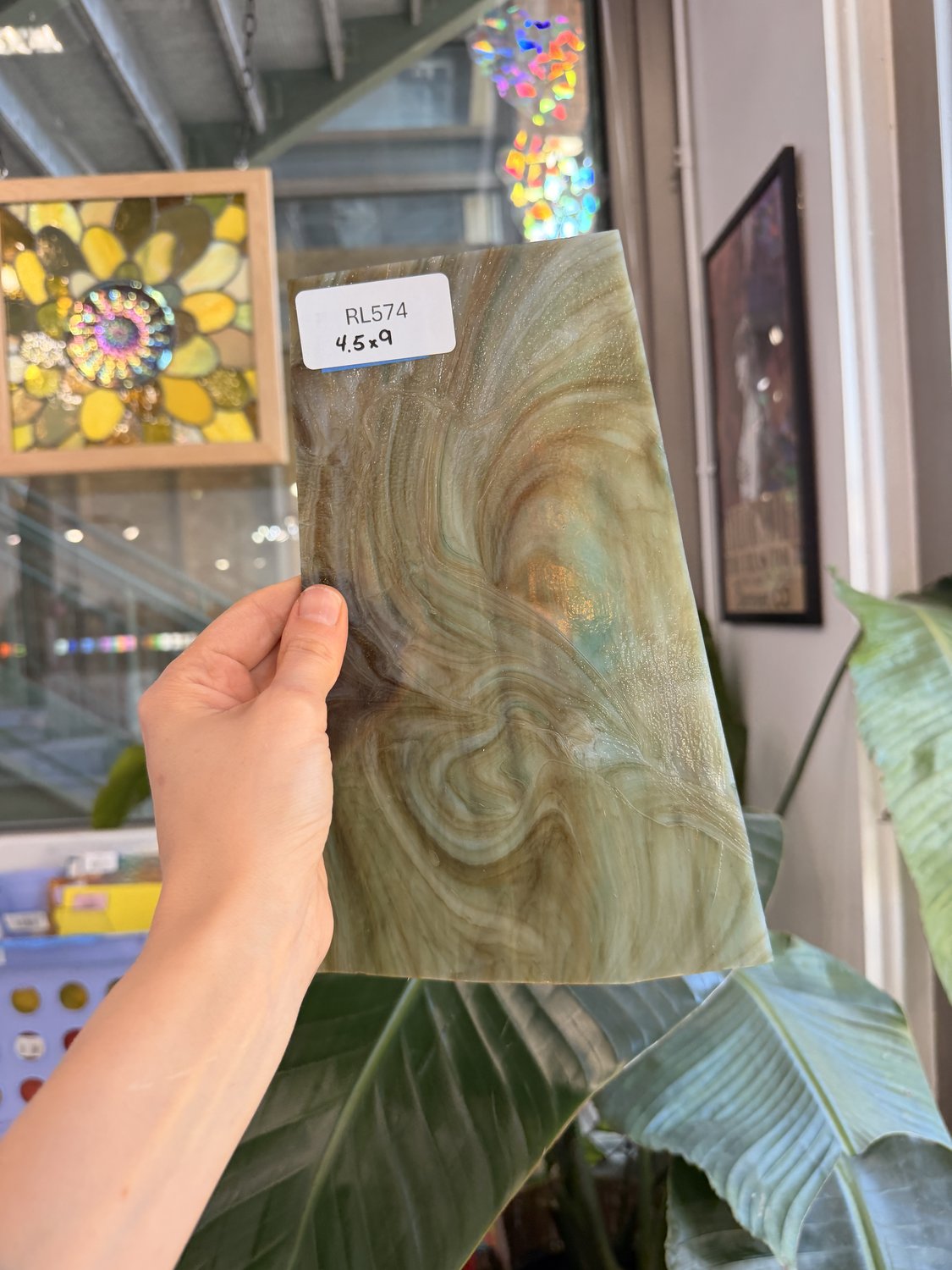 Amber Brown Mint Green Marbled Sheet Glass