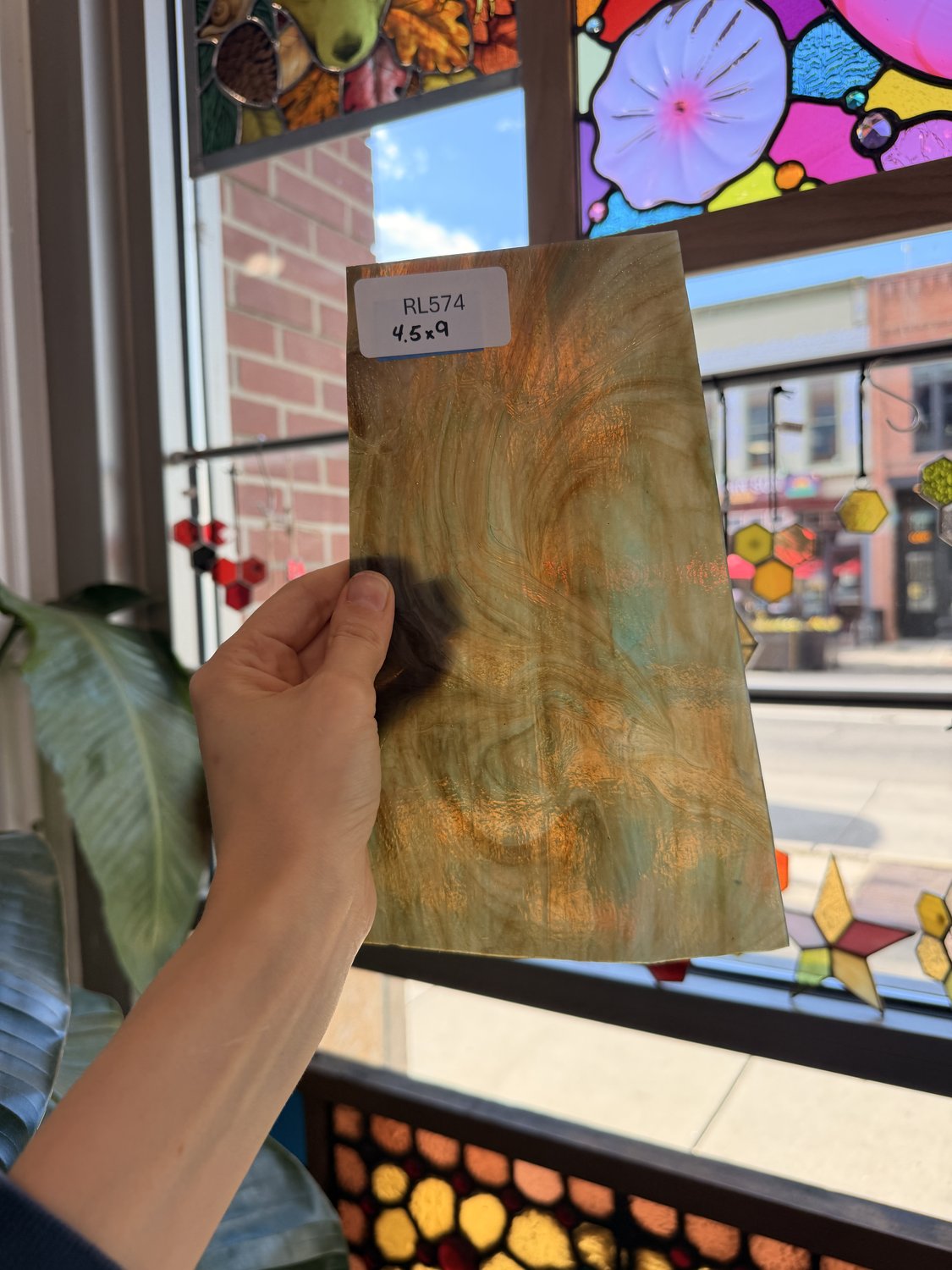 Amber Brown Mint Green Marbled Sheet Glass
