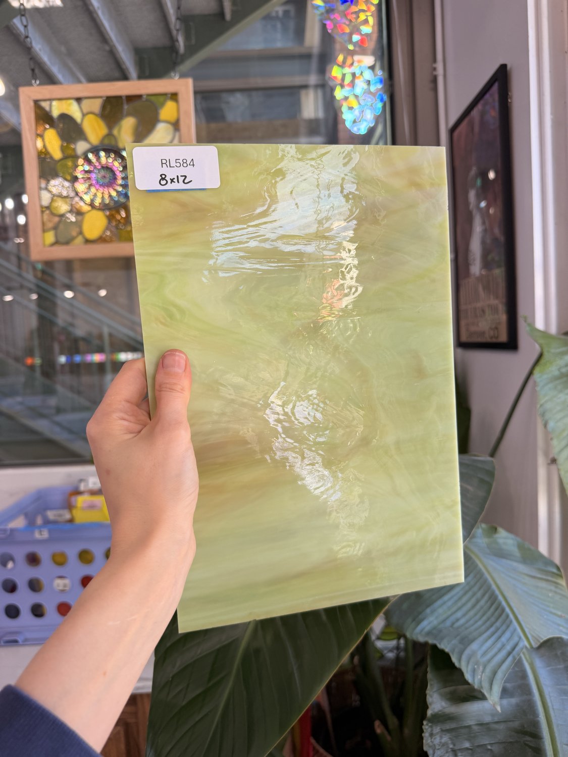 Amber Green Wispy Vintage Spectrum Sheet Glass