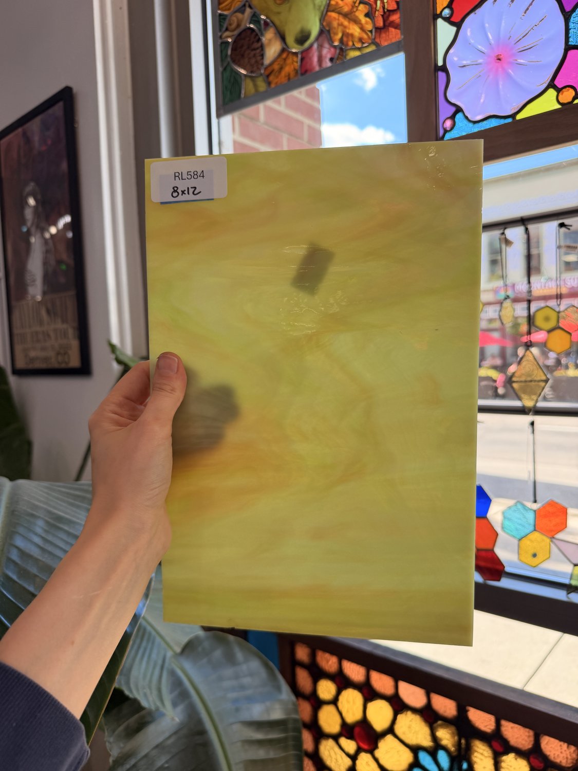 Amber Green Wispy Vintage Spectrum Sheet Glass