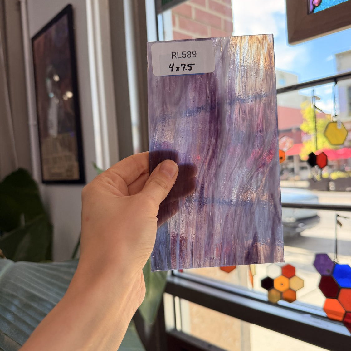 Vintage Purple White Clear Wispy Sheet Glass