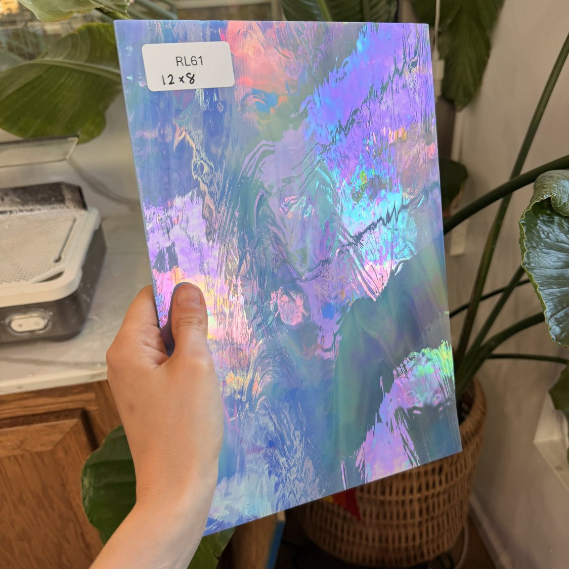 Periwinkle Blue Wispy Iridescent Rare Vintage Spectrum Sheet Glass