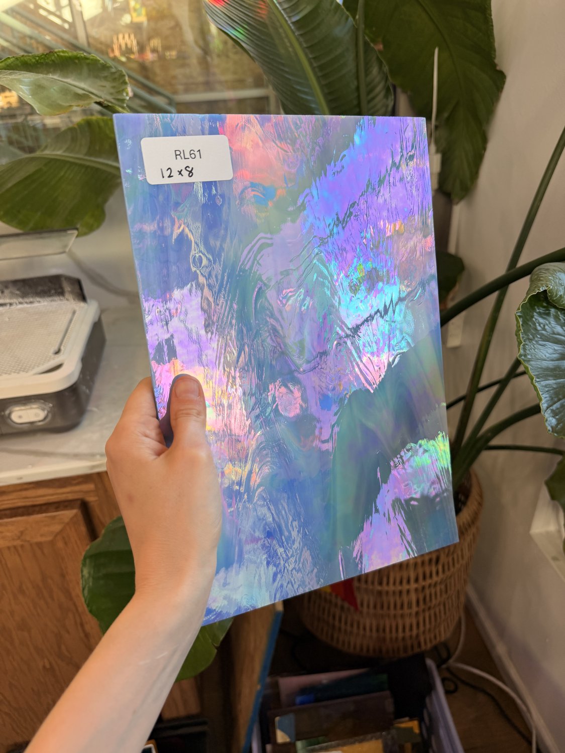 Periwinkle Blue Wispy Iridescent Rare Vintage Spectrum Sheet Glass