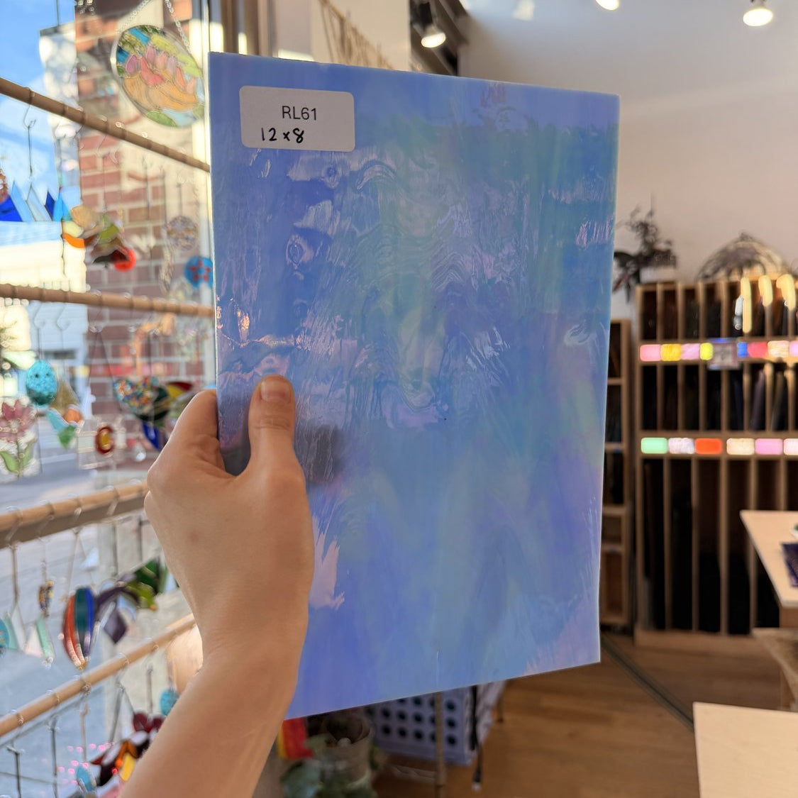 Periwinkle Blue Wispy Iridescent Rare Vintage Spectrum Sheet Glass