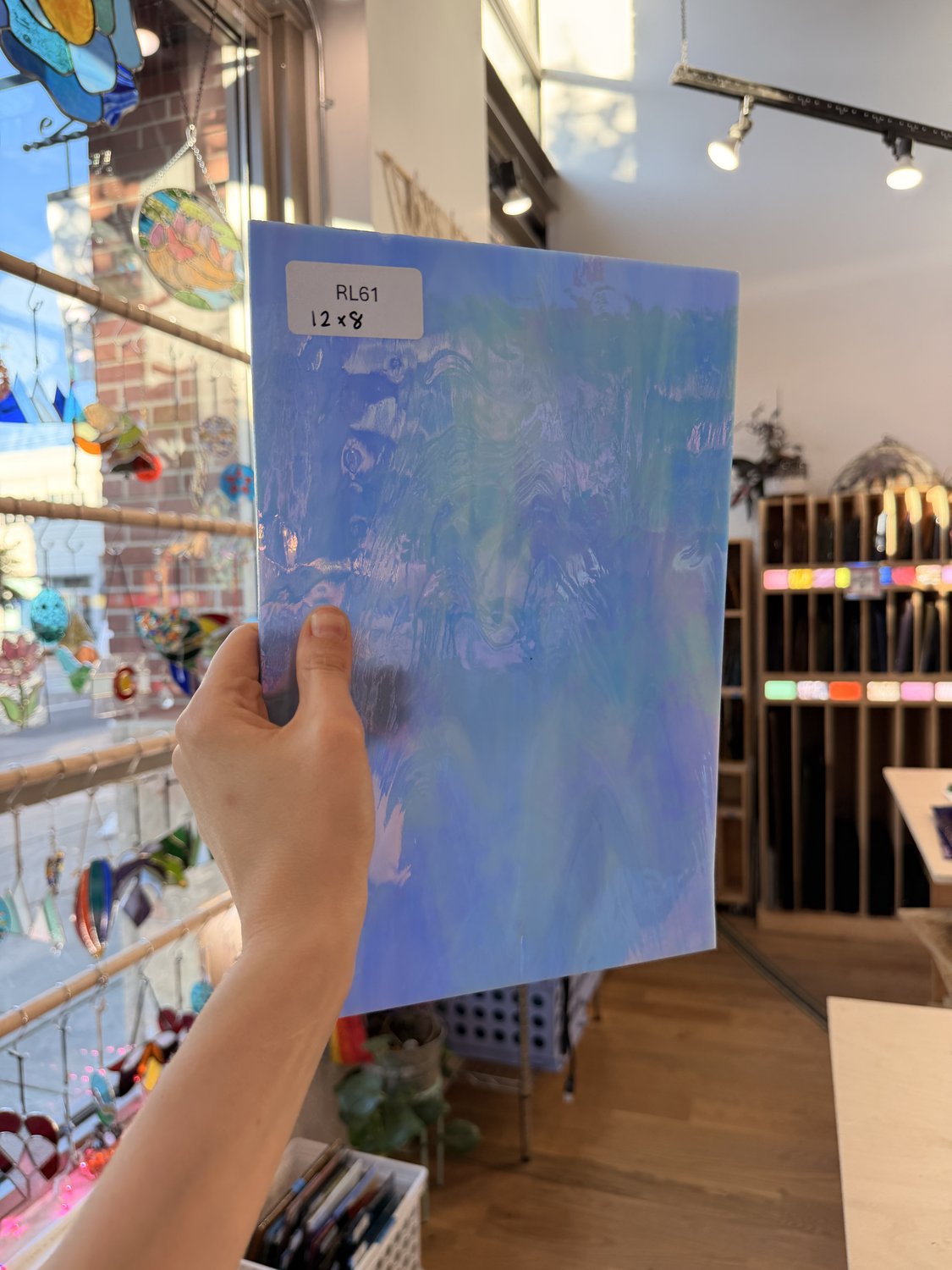 Periwinkle Blue Wispy Iridescent Rare Vintage Spectrum Sheet Glass