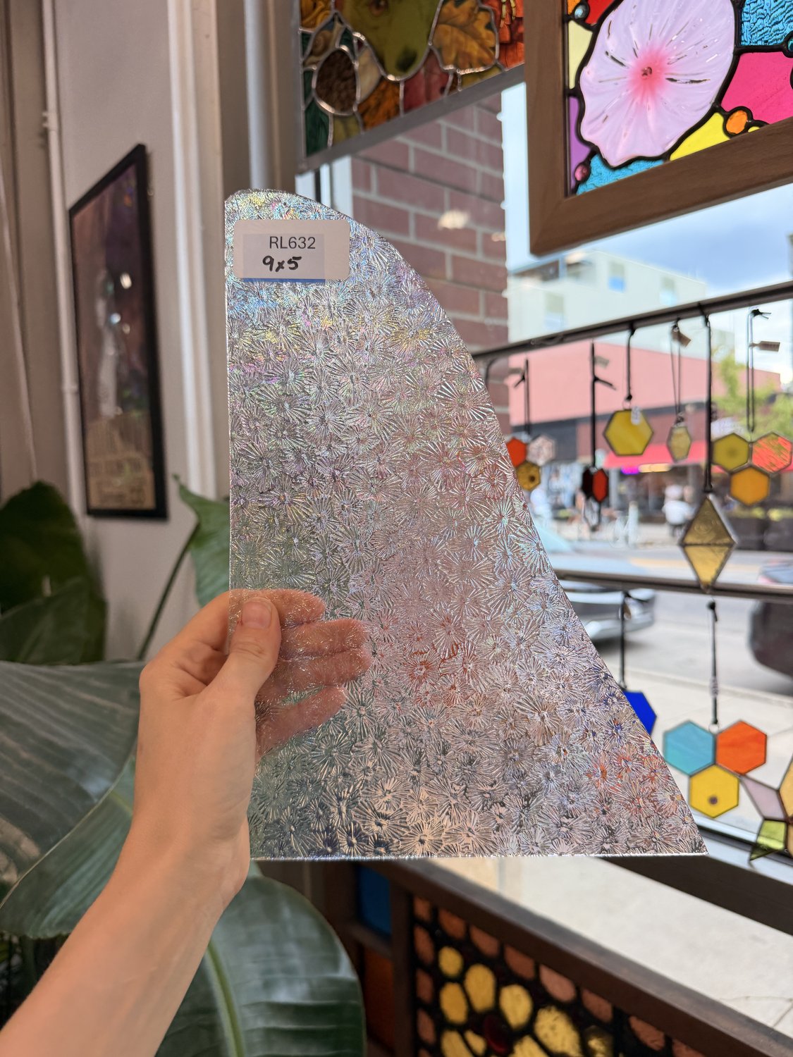 Transparent Iridescent Florentine Floral Rainbow Sheet Glass – RL632