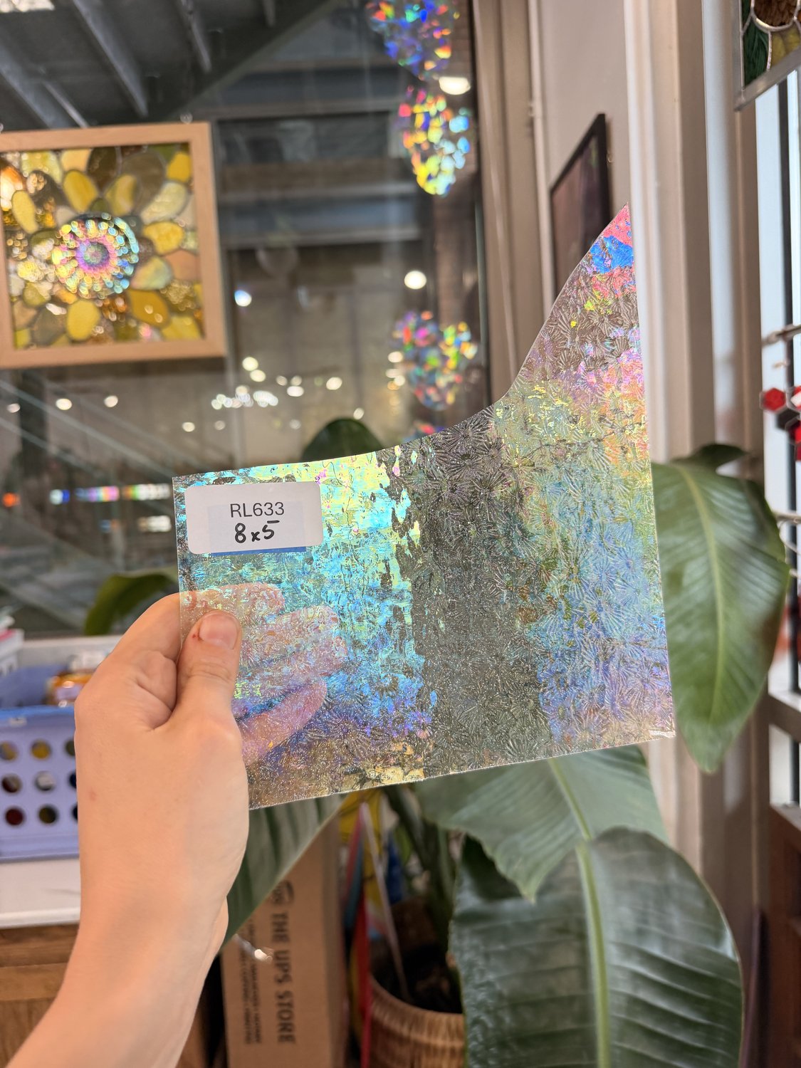 Transparent Iridescent Florentine Floral Rainbow Sheet Glass – RL633