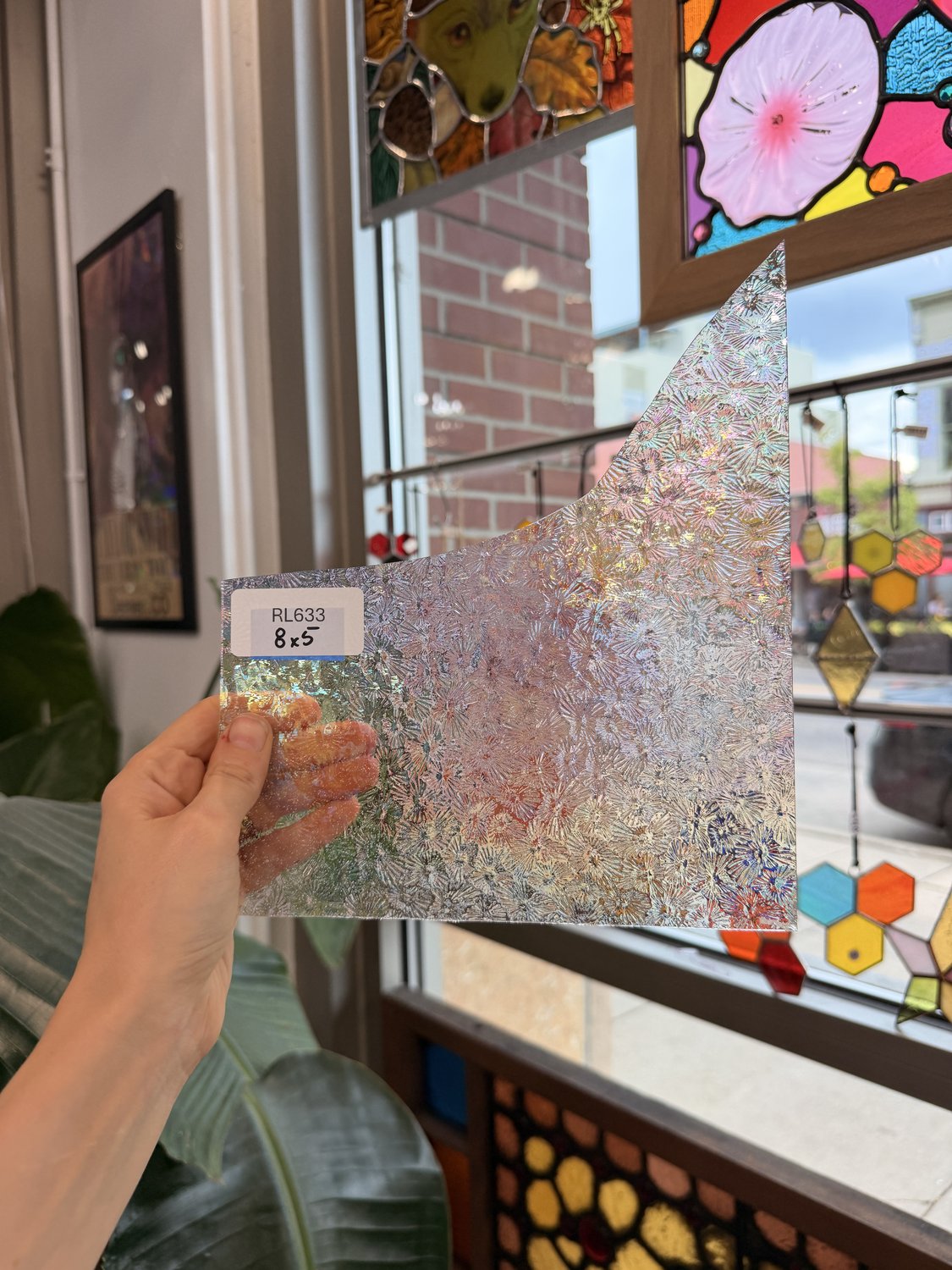 Transparent Iridescent Florentine Floral Rainbow Sheet Glass – RL633
