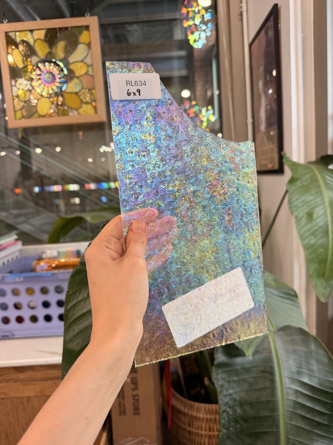 Transparent Iridescent Florentine Floral Rainbow Sheet Glass – RL634