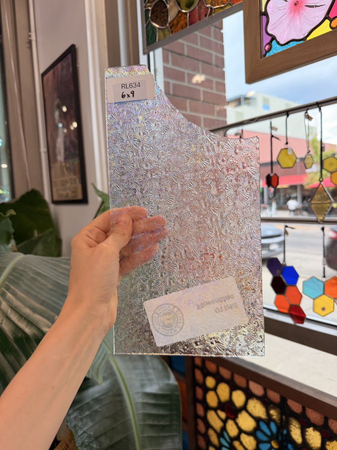 Transparent Iridescent Florentine Floral Rainbow Sheet Glass – RL634