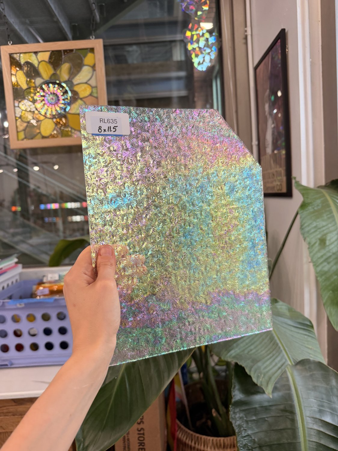 Transparent Iridescent Florentine Floral Rainbow Sheet Glass – RL635