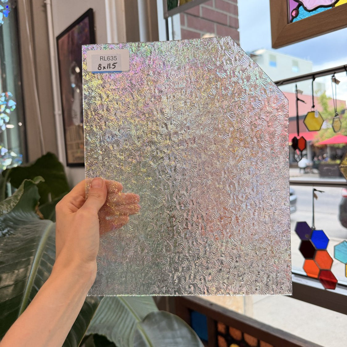 Transparent Iridescent Florentine Floral Rainbow Sheet Glass