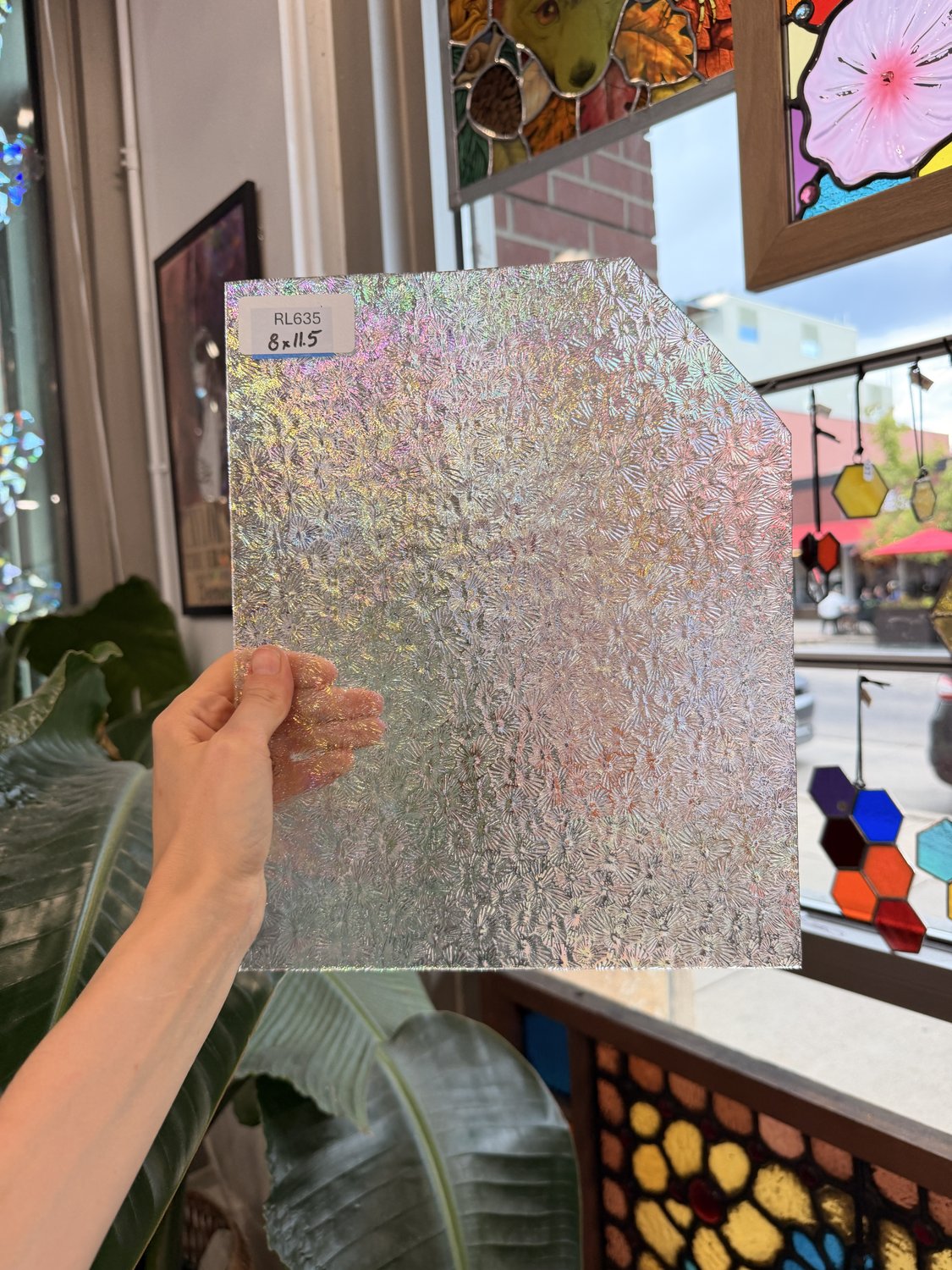 Transparent Iridescent Florentine Floral Rainbow Sheet Glass – RL635