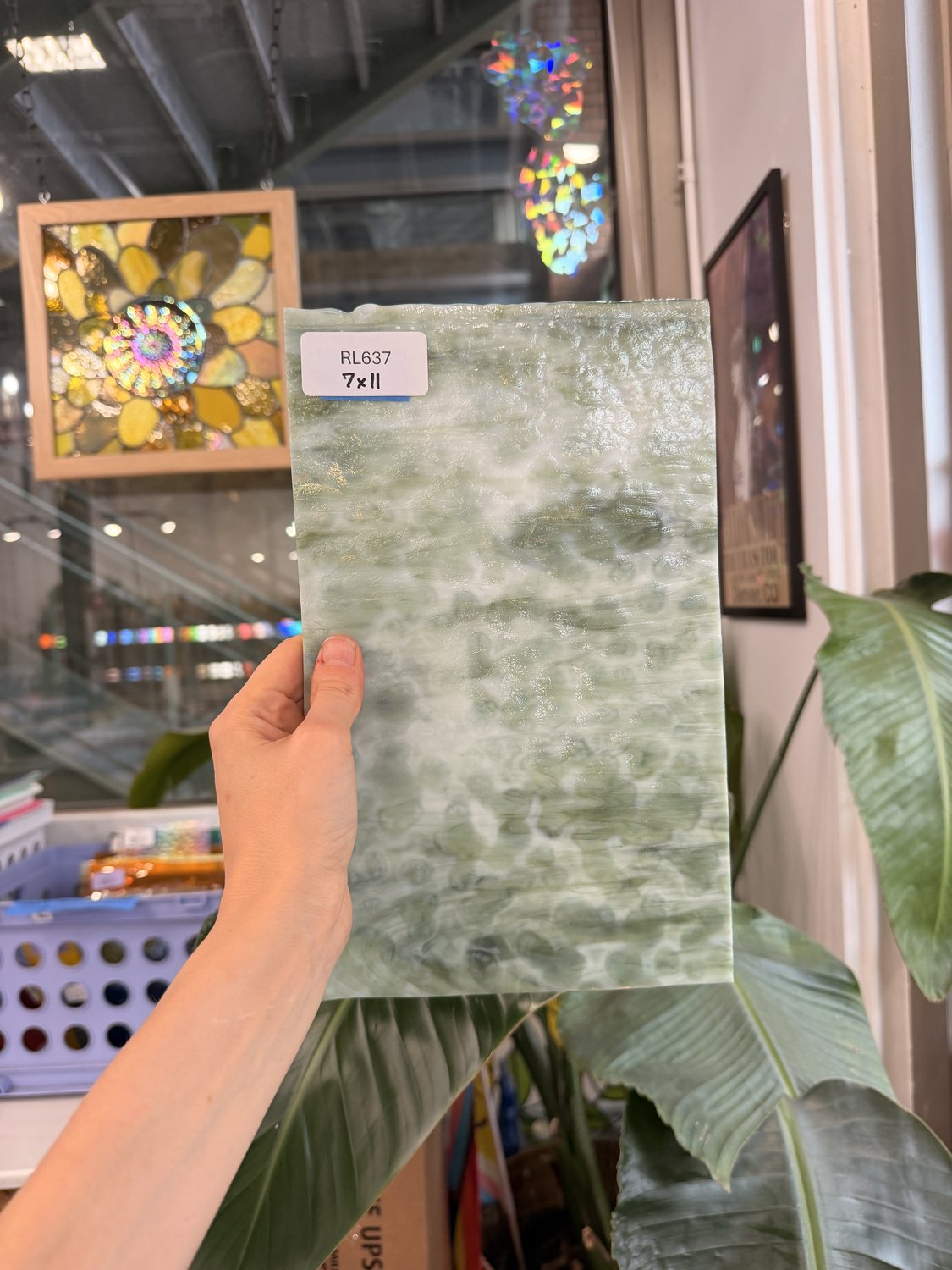 Sage Green White Mottled Sheet Glass