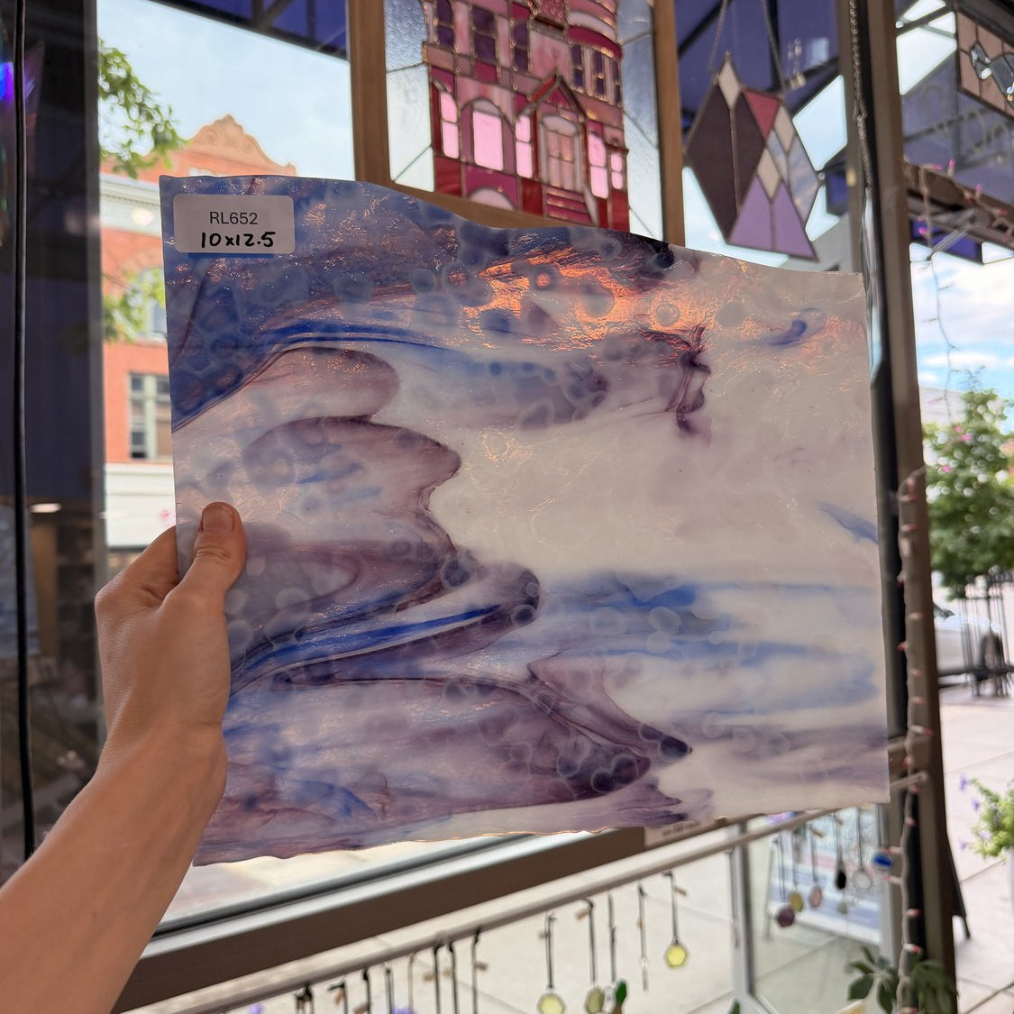 Blue Purple White Mixed Mottled Uroboros Sheet Glass