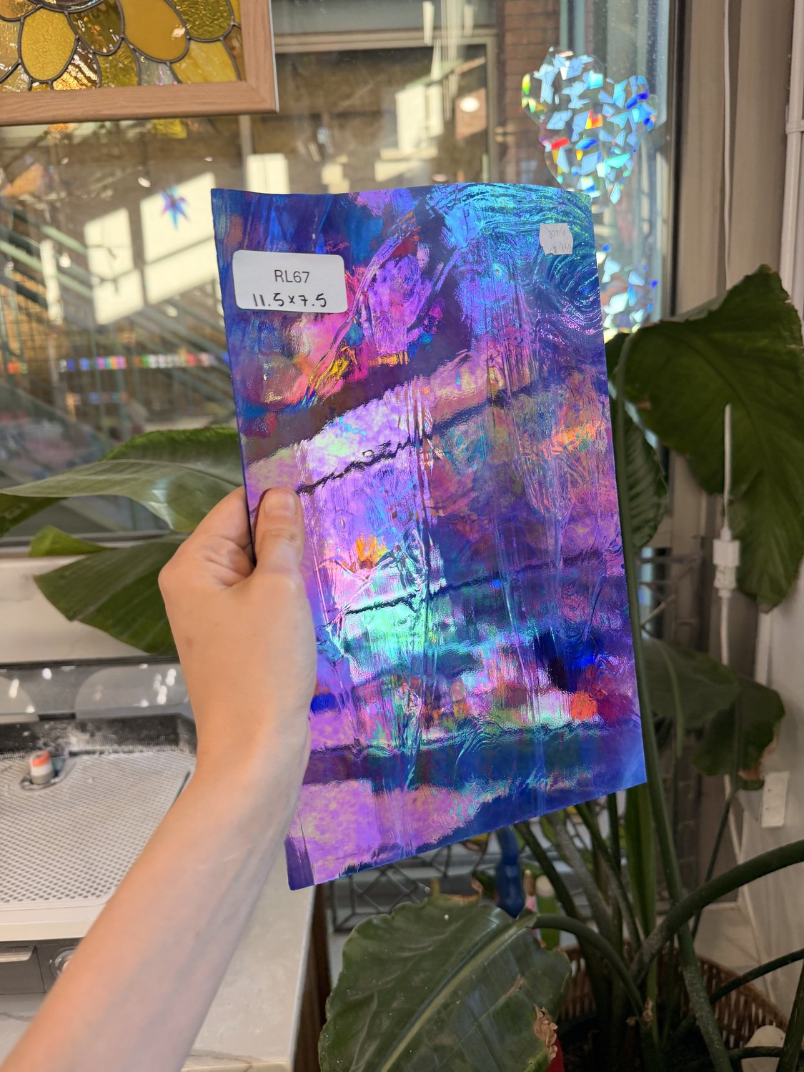 Dark Blue White Wispy Spectrum Rare Iridescent Sheet Glass