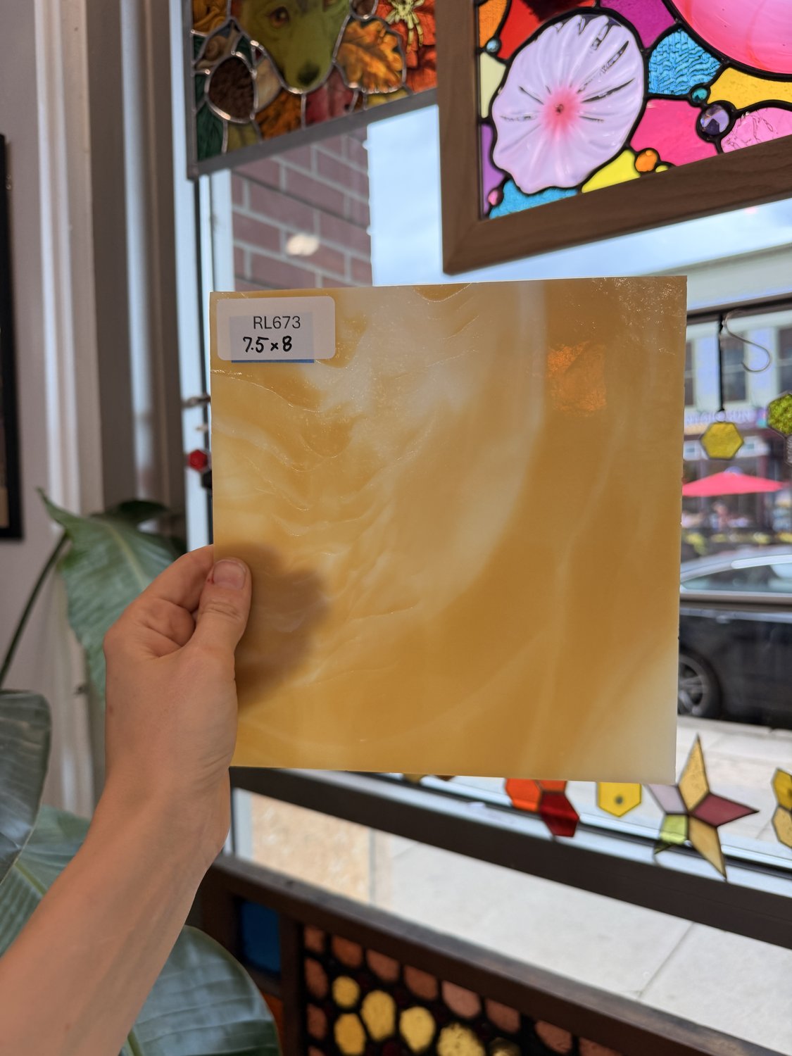 Dark Amber White Wispy Kokomo Sheet Glass