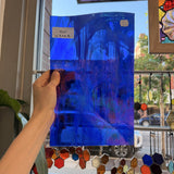 Dark Blue White Wispy Spectrum Rare Iridescent Sheet Glass