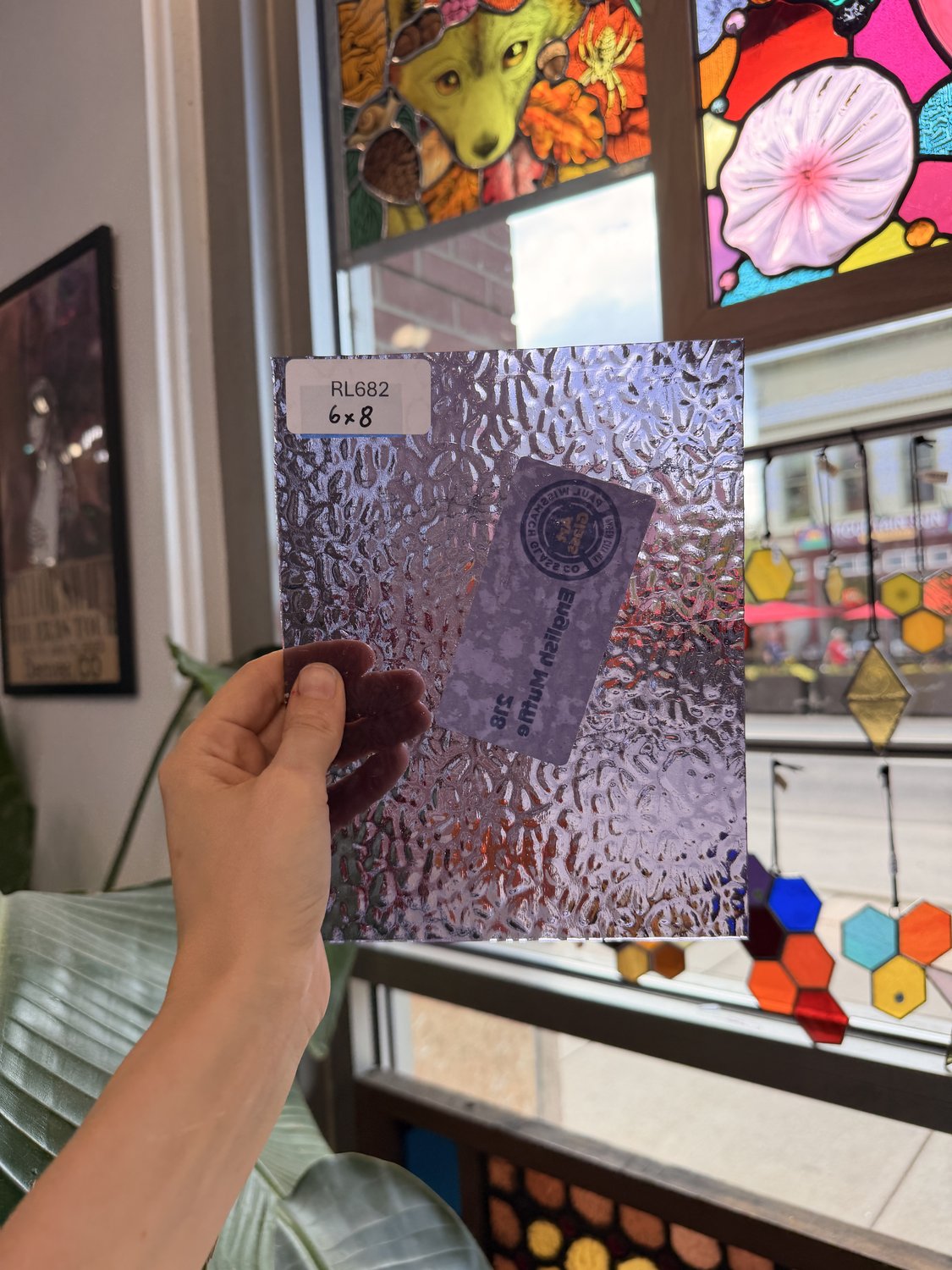 Purple Transparent Textured English Muffle Sheet Glass