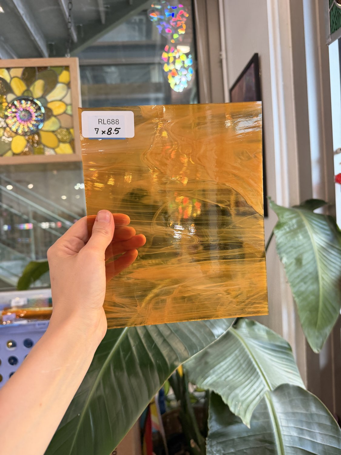 Vintage Amber Clear Wispy Spectrum Sheet Glass