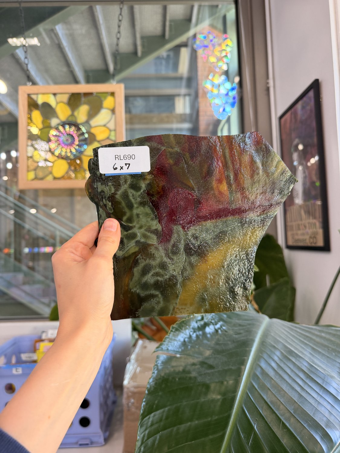 Mixed Red Green Amber Mottled Sheet Glass