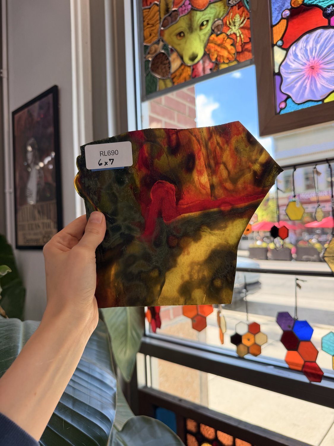 Mixed Red Green Amber Mottled Sheet Glass