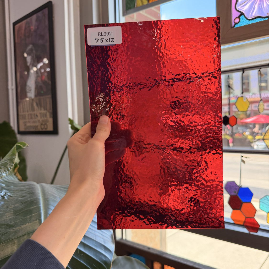 Transparent Dark Red Hammered Wissmach Sheet Glass