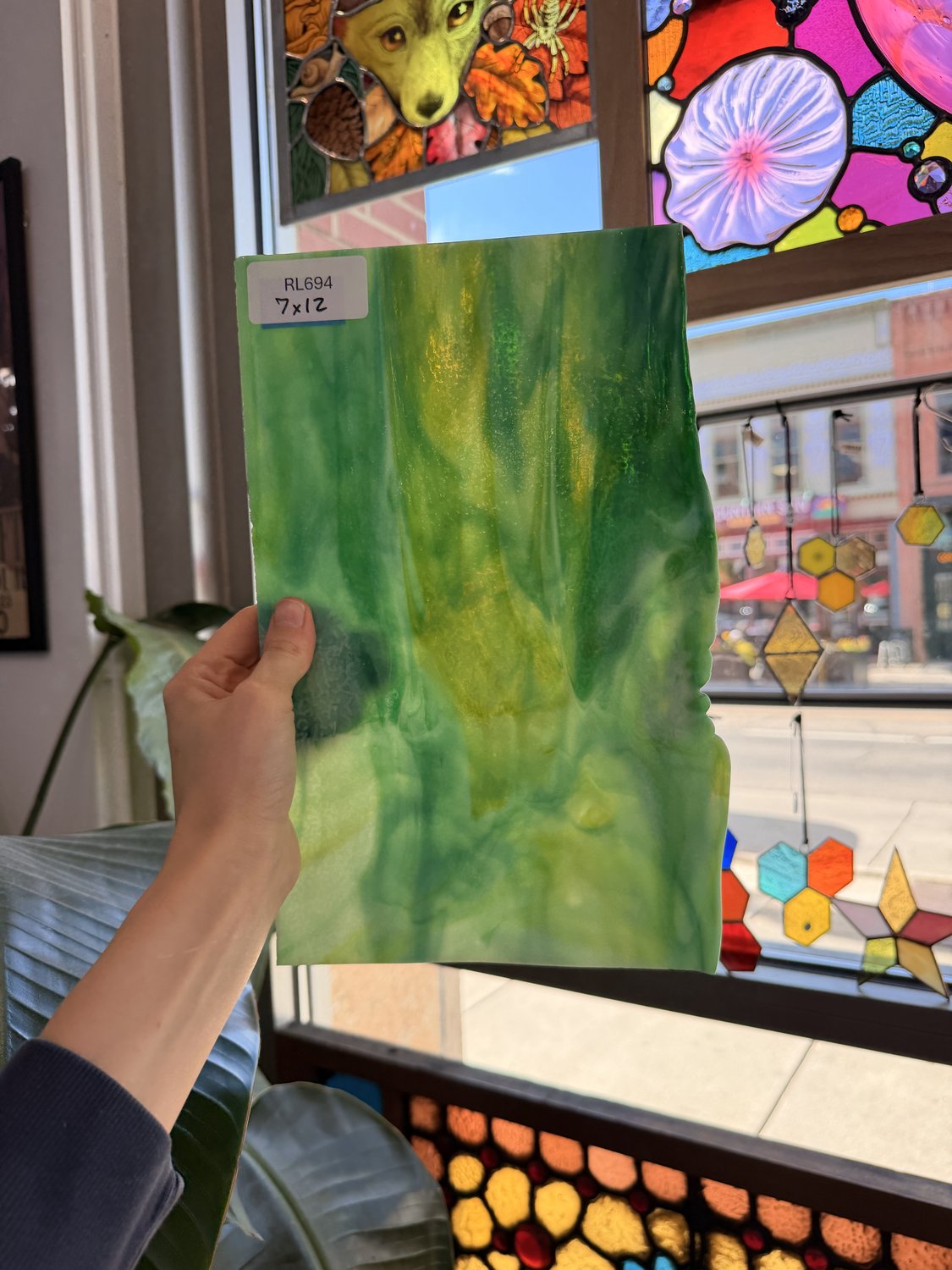 Green Yellow Mixed Vintage Uroboros Sheet Glass