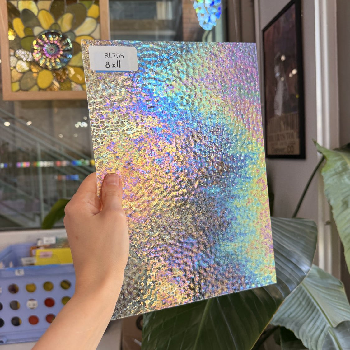 Clear Iridescent Wissmach Hammered Sheet Glass