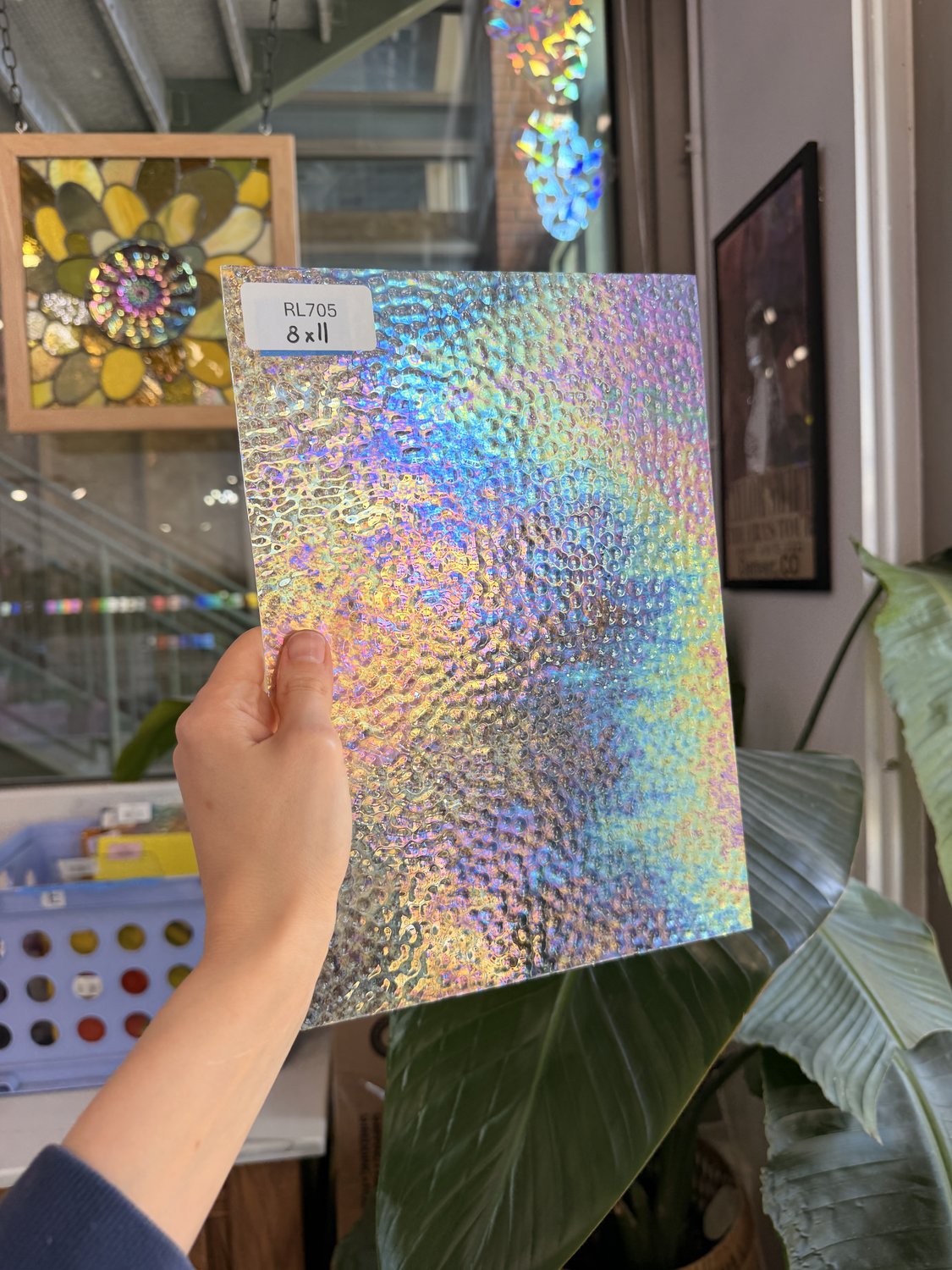 Clear Iridescent Wissmach Hammered Sheet Glass