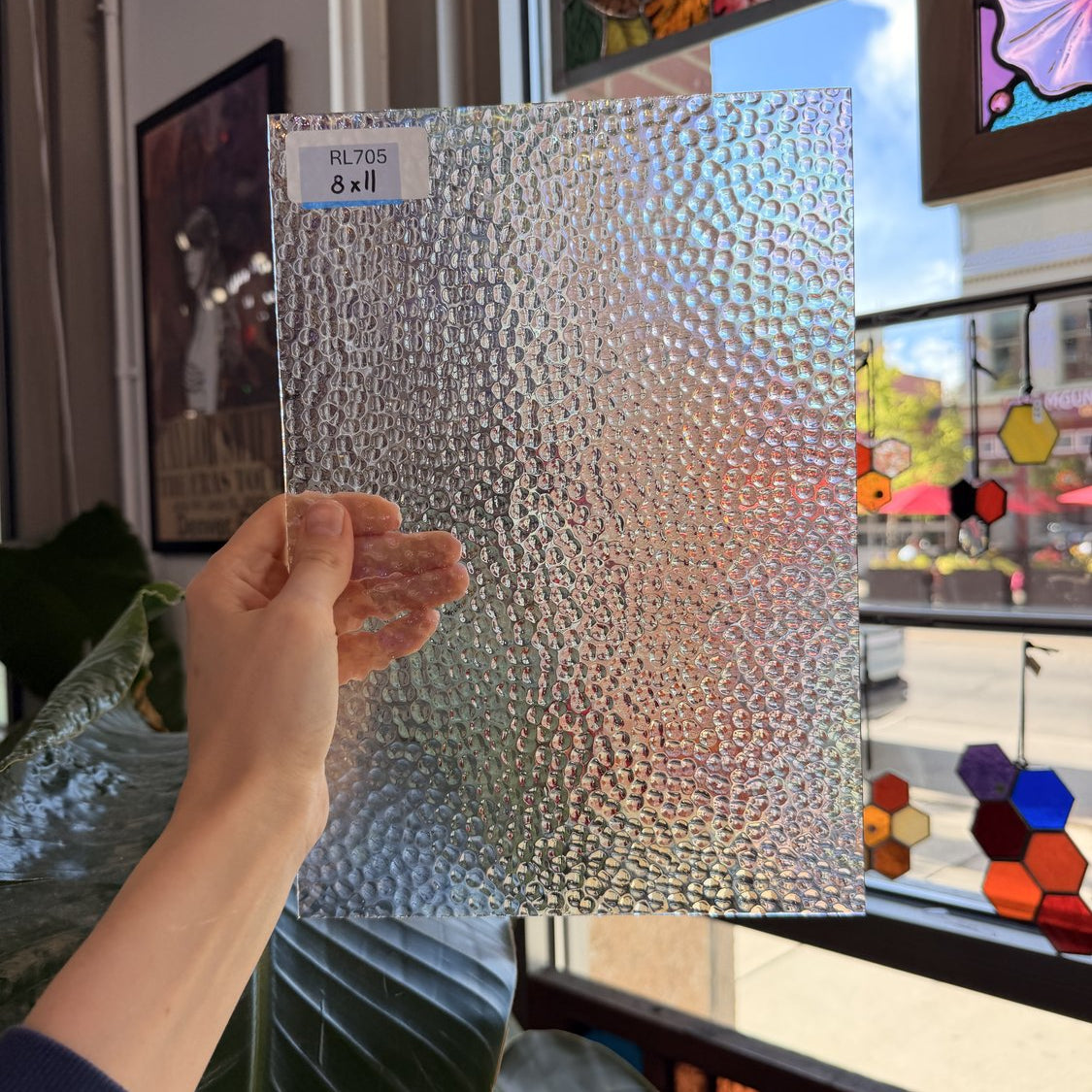 Clear Iridescent Wissmach Hammered Sheet Glass