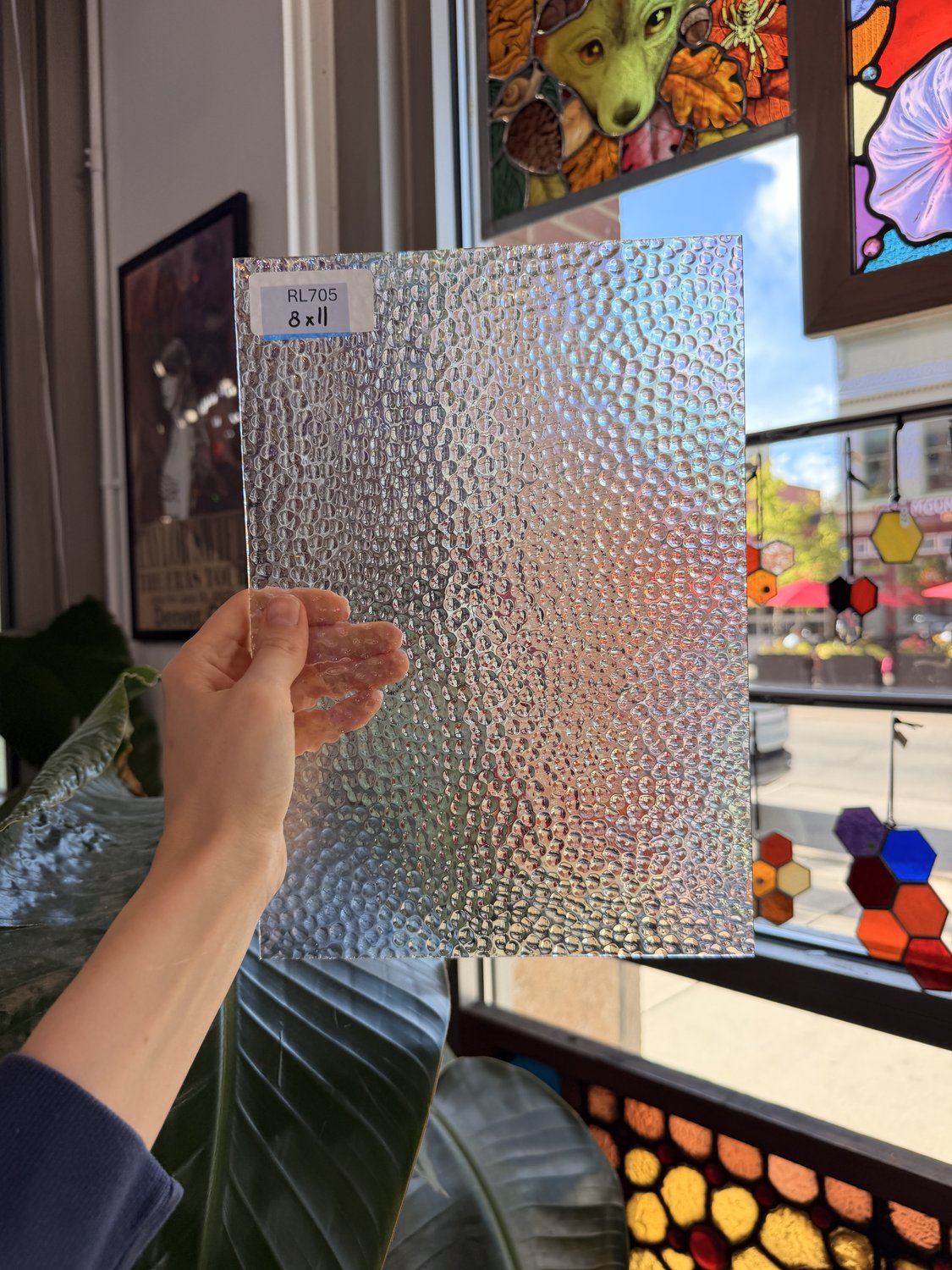 Clear Iridescent Wissmach Hammered Sheet Glass
