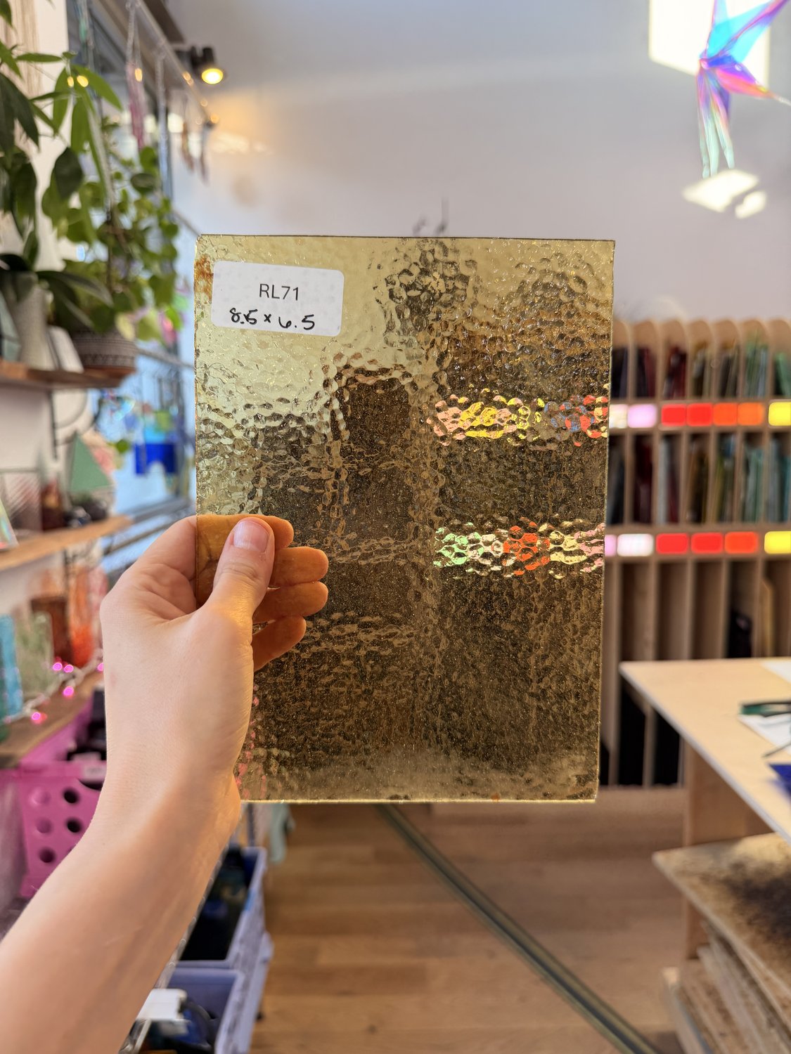 Light Amber Hammered Textured Sheet Glass