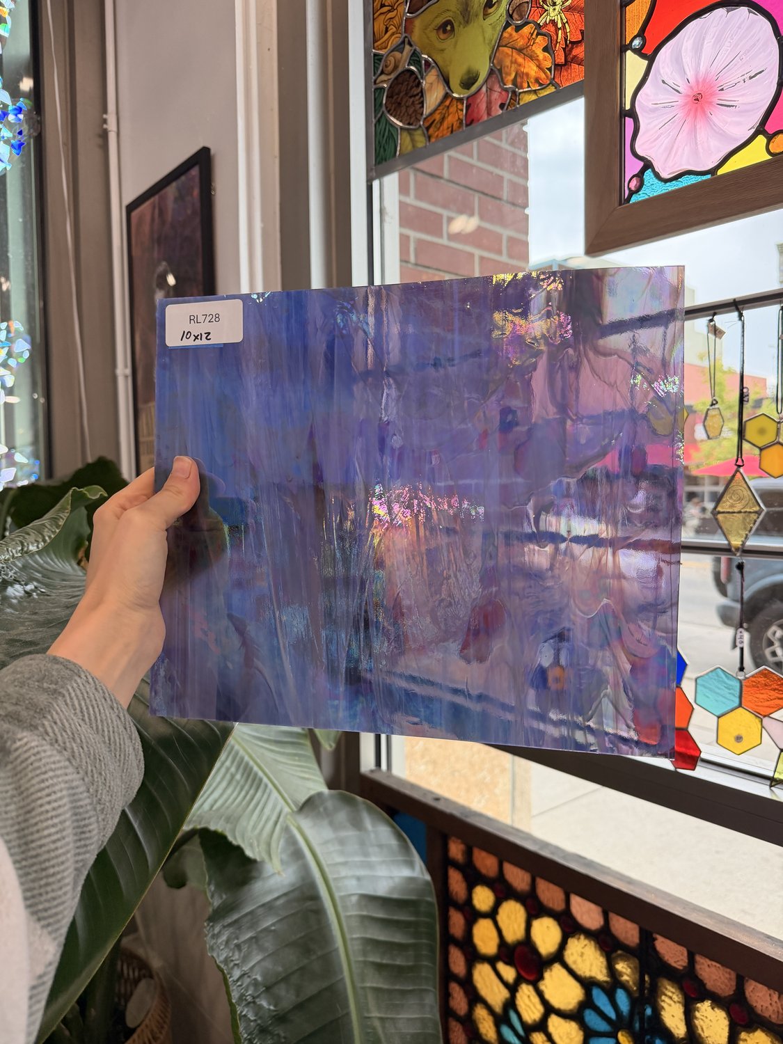 Rare Vintage Iridescent Purple White Wispy Spectrum Sheet Glass