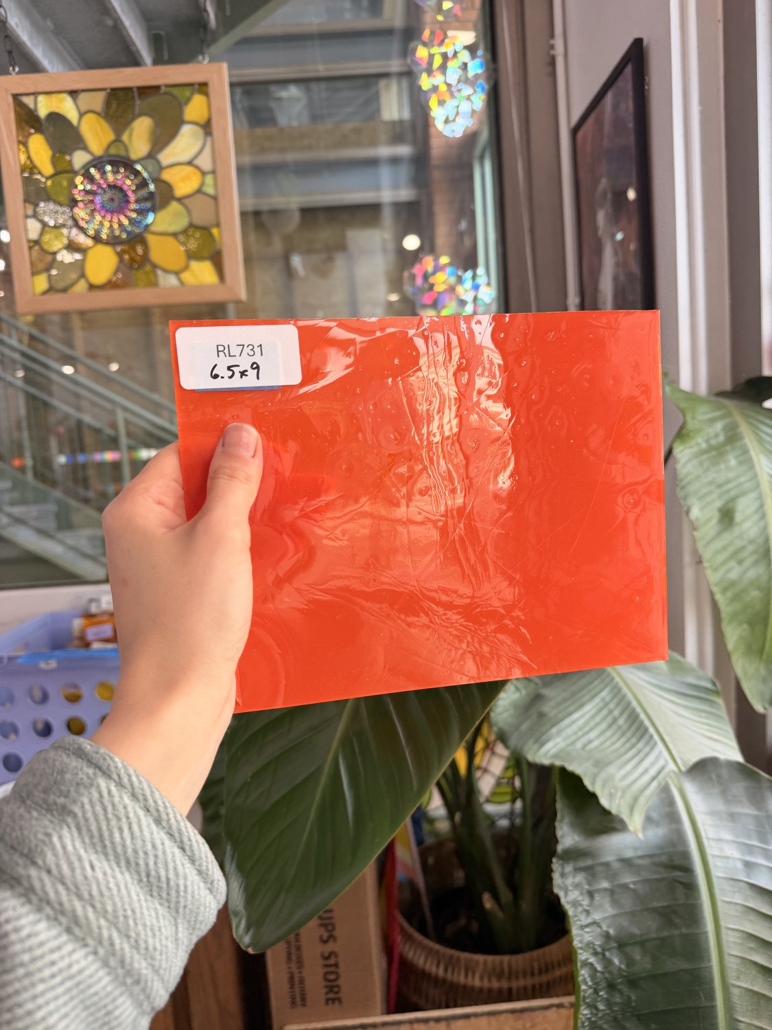 Neon Orange on Clear Flashed Mouth Blown Monarch Sheet Glass – RL731