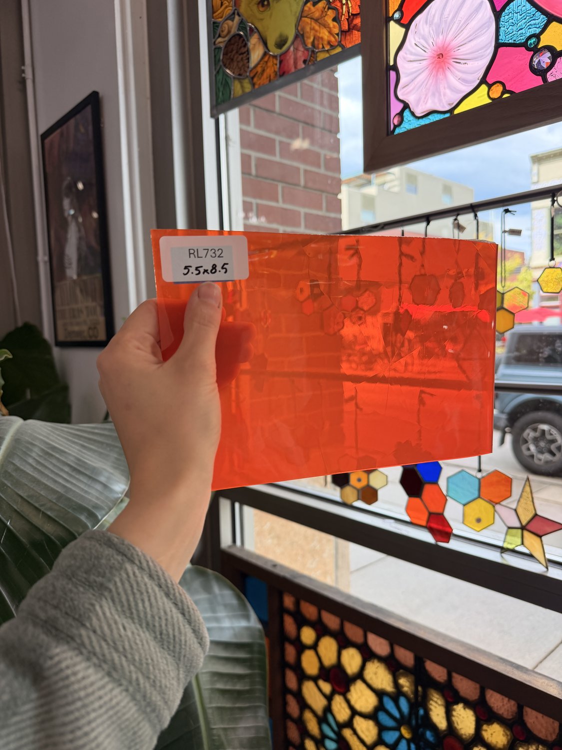 Neon Orange on Clear Flashed Mouth Blown Monarch Sheet Glass – RL732