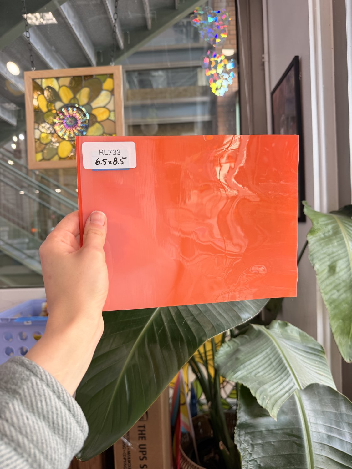 Neon Orange on Clear Flashed Mouth Blown Monarch Sheet Glass – RL733