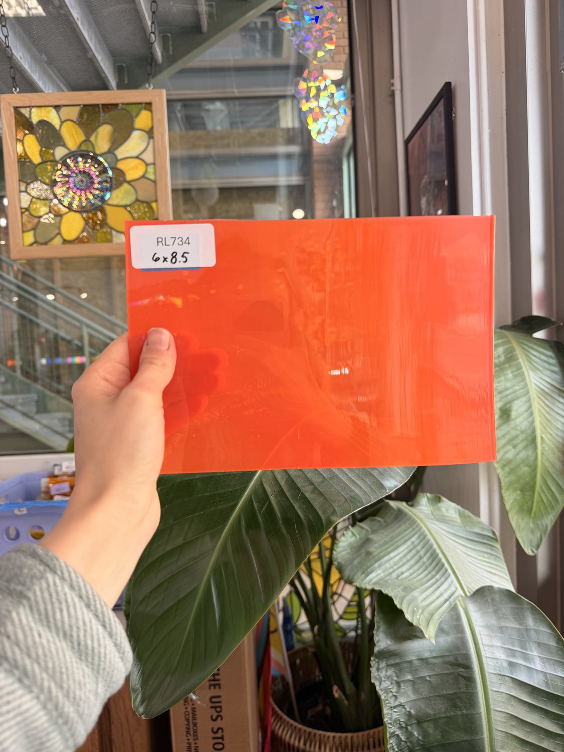 Neon Orange on Clear Flashed Mouth Blown Monarch Sheet Glass – RL734