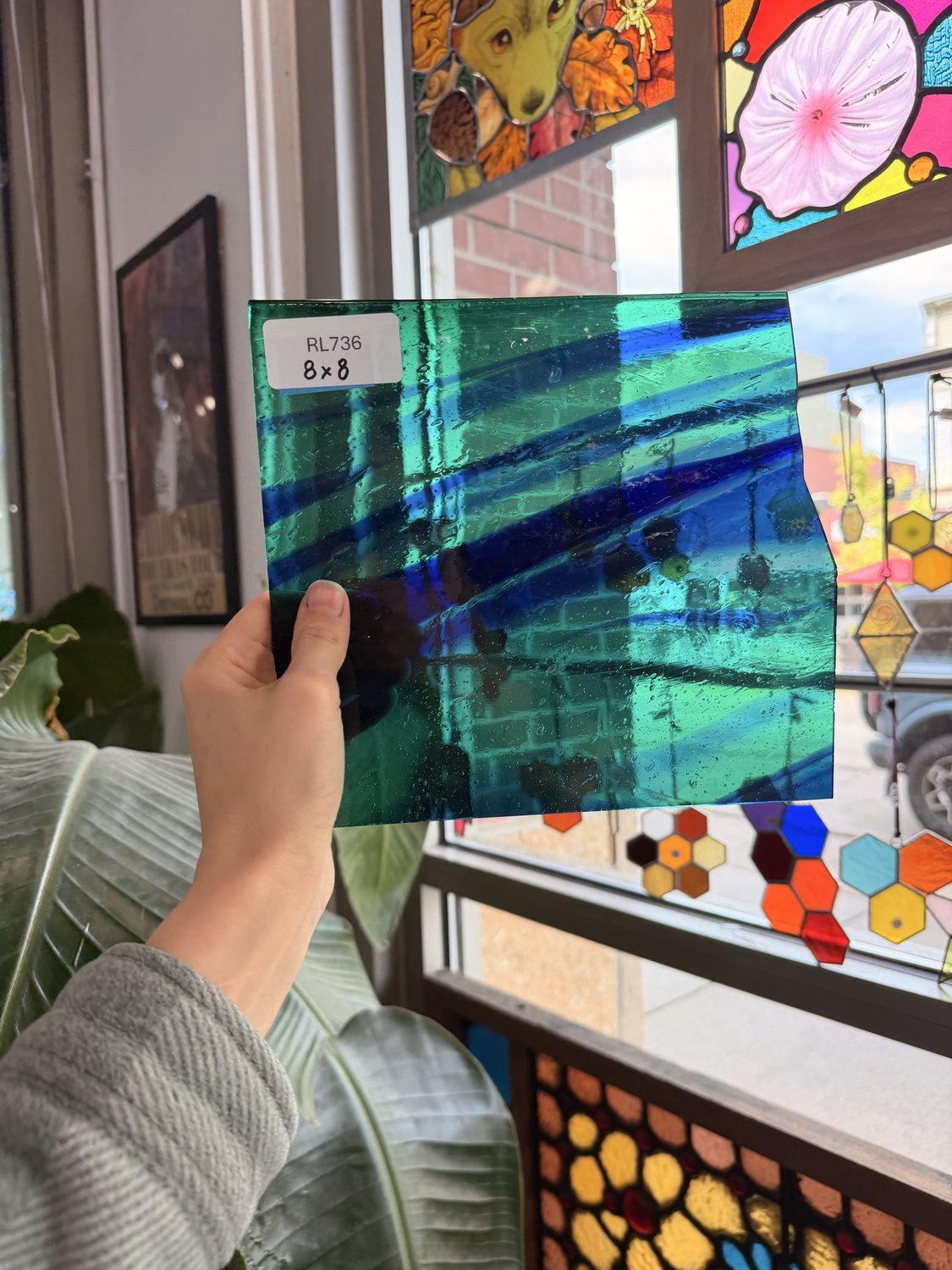 Dark Blue Green Transparent Mouthblown Lamberts Sheet Glass