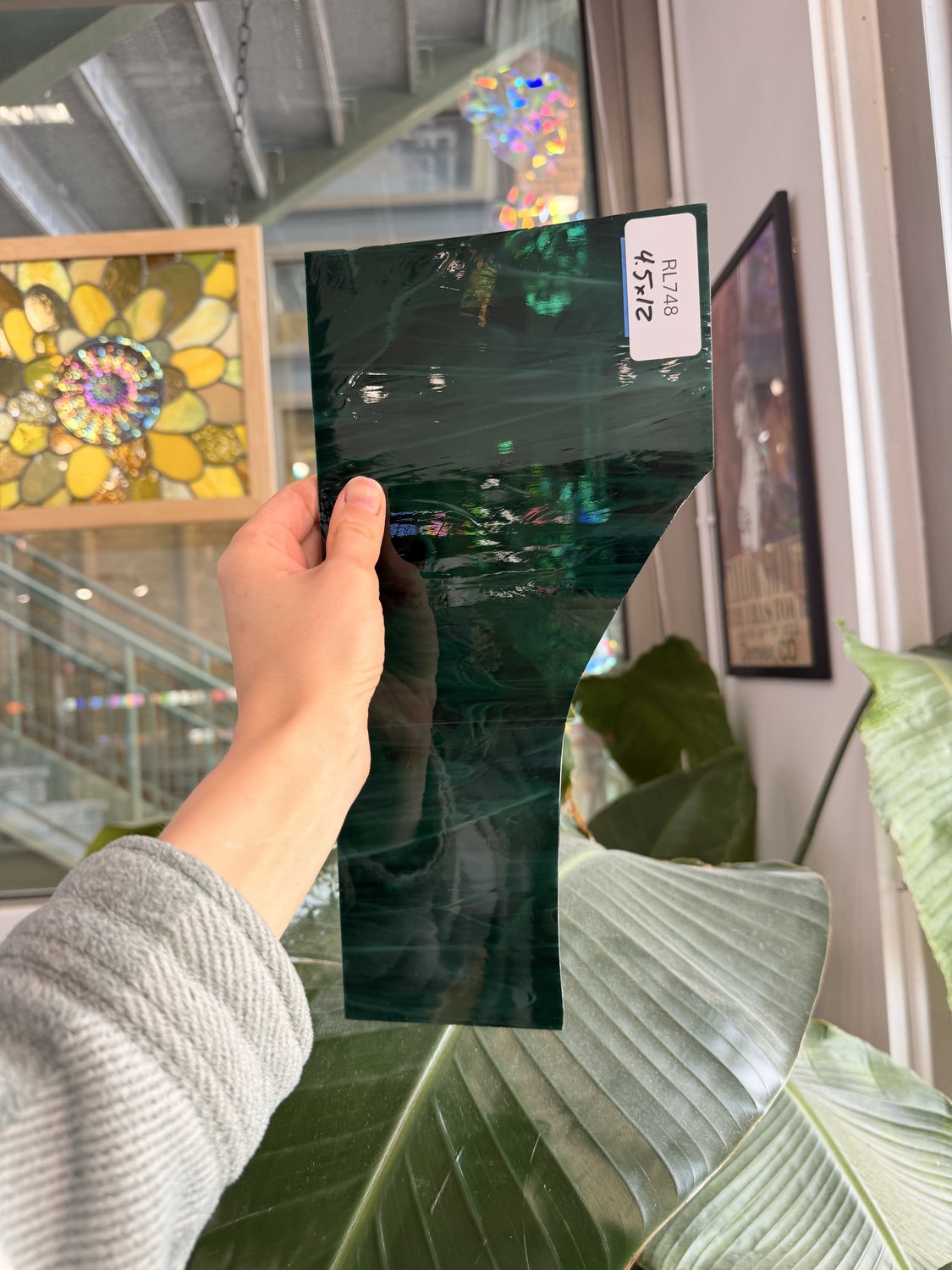 Dark Emerald Green White Wispy Vintage Spectrum Sheet Glass