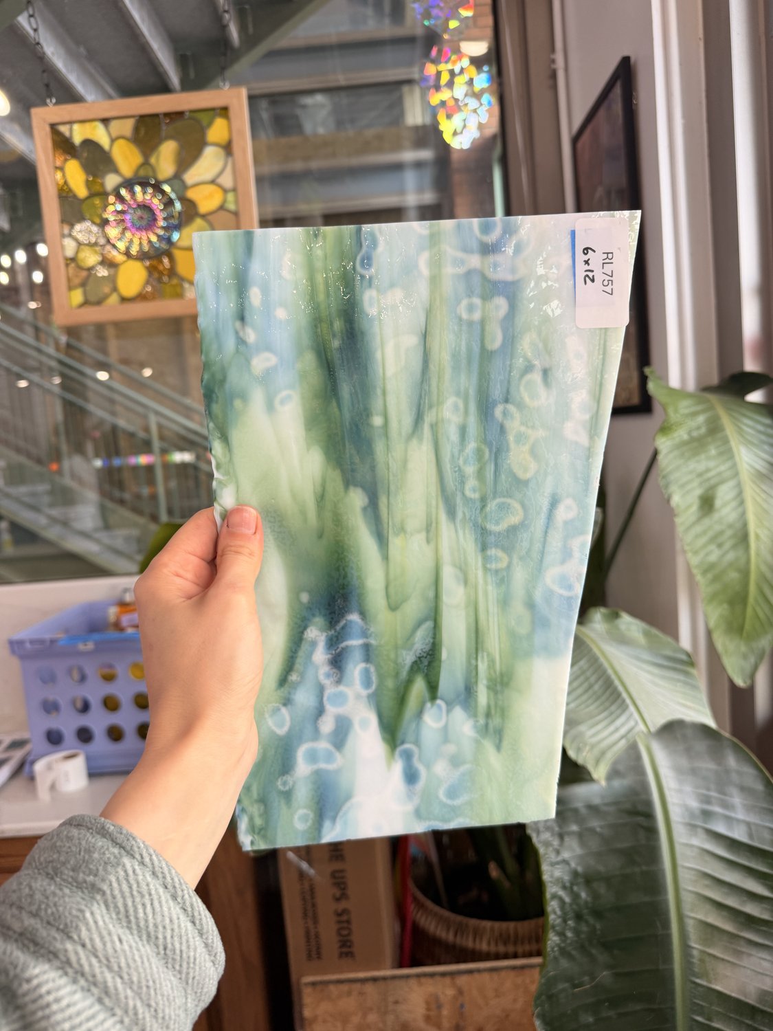 Mixed Green Mottled Bullseye Sheet Glass – RL757