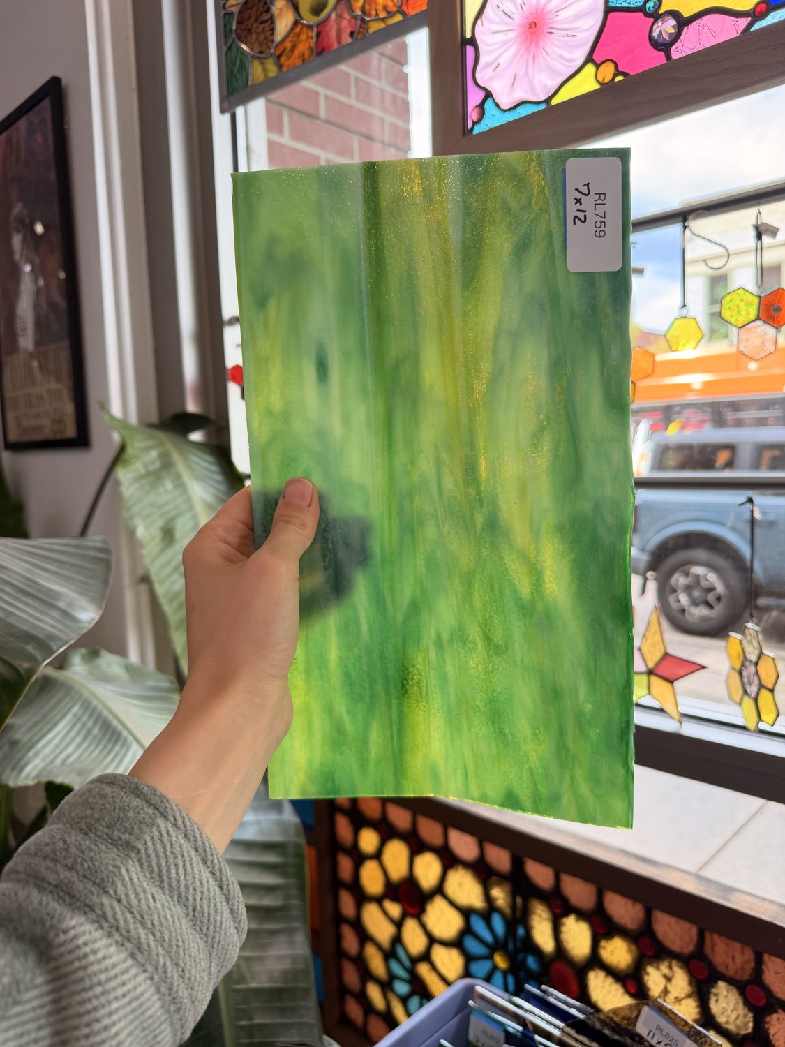 Green Yellow Mixed Vintage Uroboros Sheet Glass