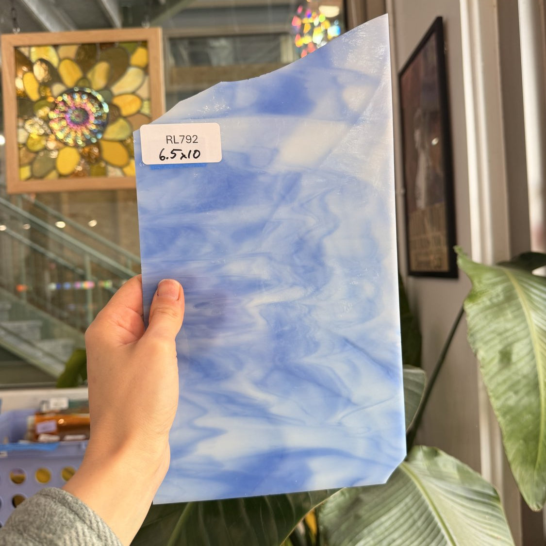 Blue White Wispy Vintage Opal Kokomo Sheet Glass
