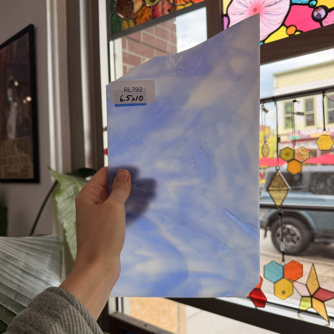 Blue White Wispy Vintage Opal Kokomo Sheet Glass